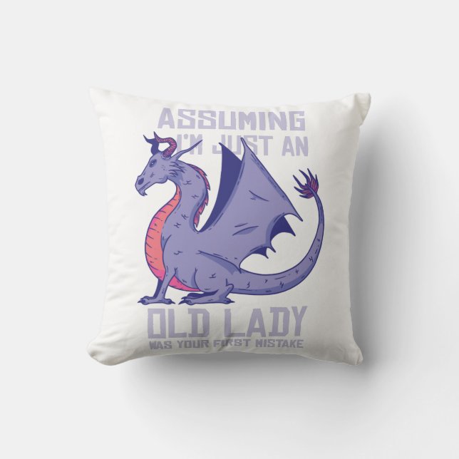 Old Lady Dragon Quote Cushion (Front)