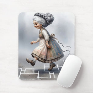Old Lady Hopping On Game Squares Mouse Mat