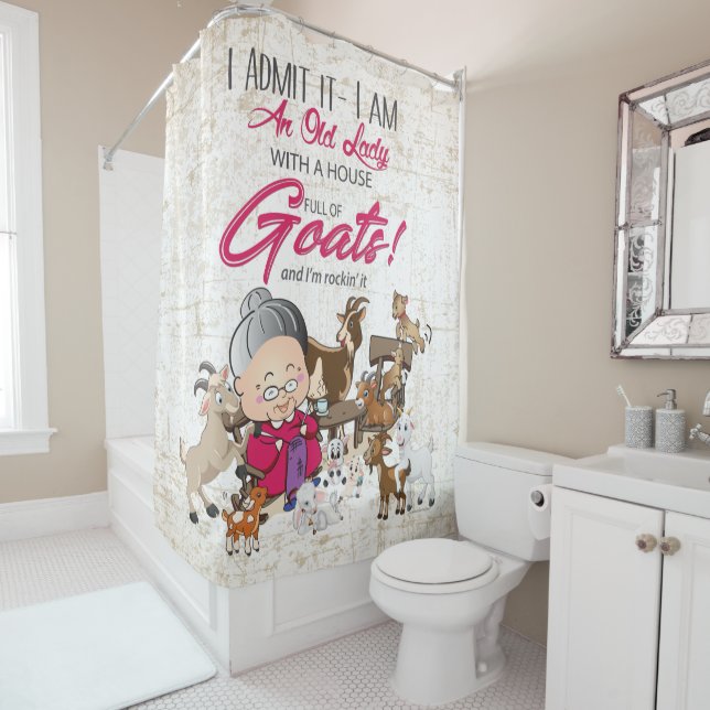 Old Lady House Full of Goats Shower Curtain (In Situ)