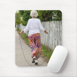 Old Lady Jumps Rope Down a Sidewalk Mouse Mat