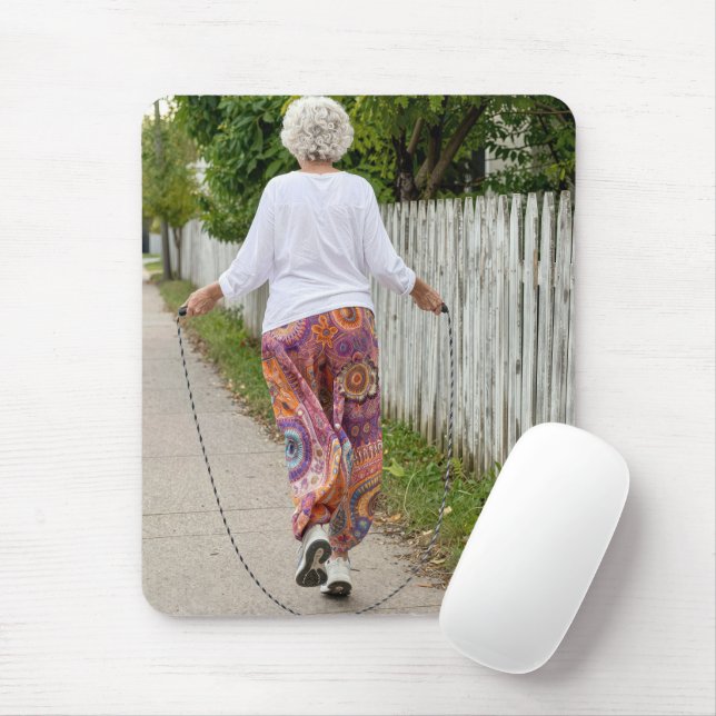 Old Lady Jumps Rope Down a Sidewalk Mouse Mat (With Mouse)