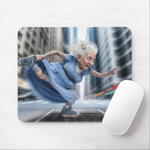 Old Lady On a Windy Street Vent Mouse Mat