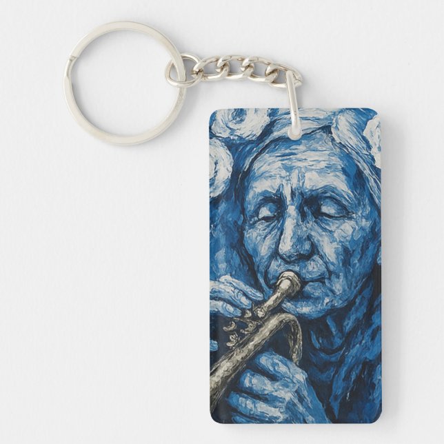 Old Lady playing a trumpet - Norse Key Ring (Front)