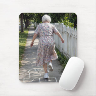 Old Lady Playing Hopscotch Game Mouse Mat