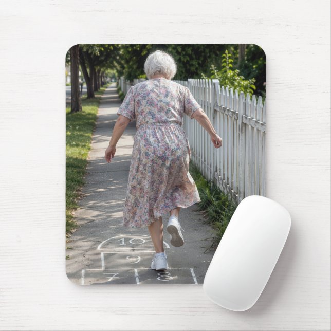 Old Lady Playing Hopscotch Game Mouse Mat (With Mouse)
