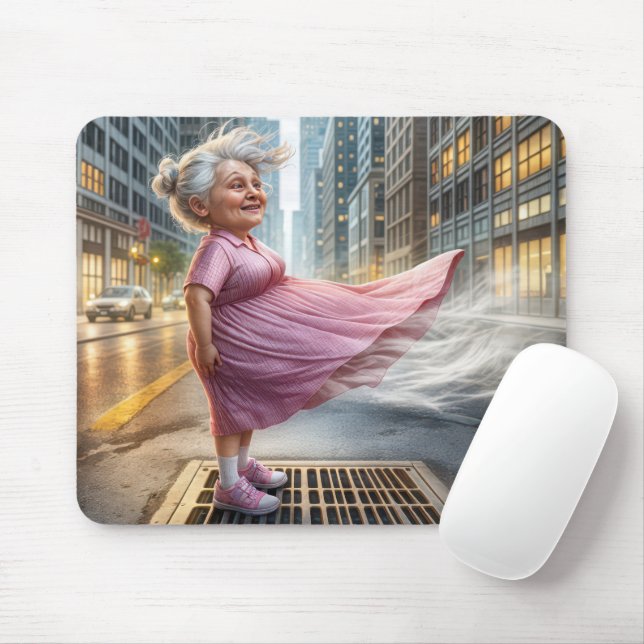 Old Lady Standing On a Street Vent Mouse Mat (With Mouse)