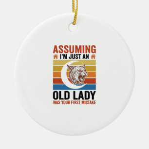 Old Lady Wildcat Vintage Funny Shirt Design_1 Ceramic Tree Decoration
