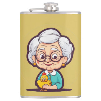 Old lady with a chicken hip flask