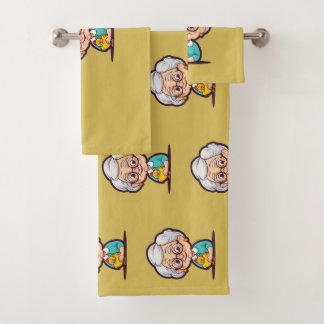 Old Lady with Chicken bath towels