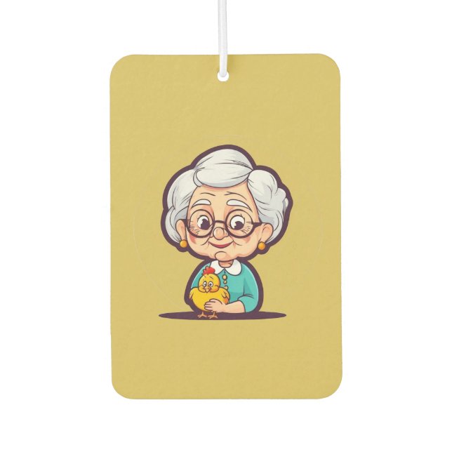 Old Lady with chicken Car Air Freshener (Front)