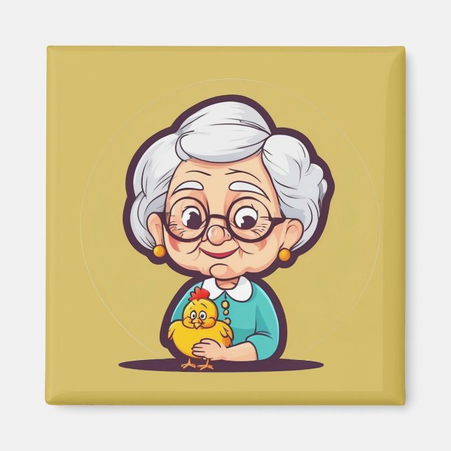 Old Lady with chicken magnet (Front)
