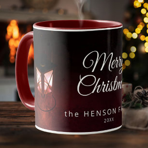 Old Lantern Light Merry Christmas Script Family Mug