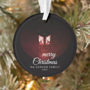 Old Lantern Light Merry Christmas Script Family Ornament