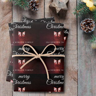 Old Lantern Light Merry Christmas Script Family  Wrapping Paper Sheet