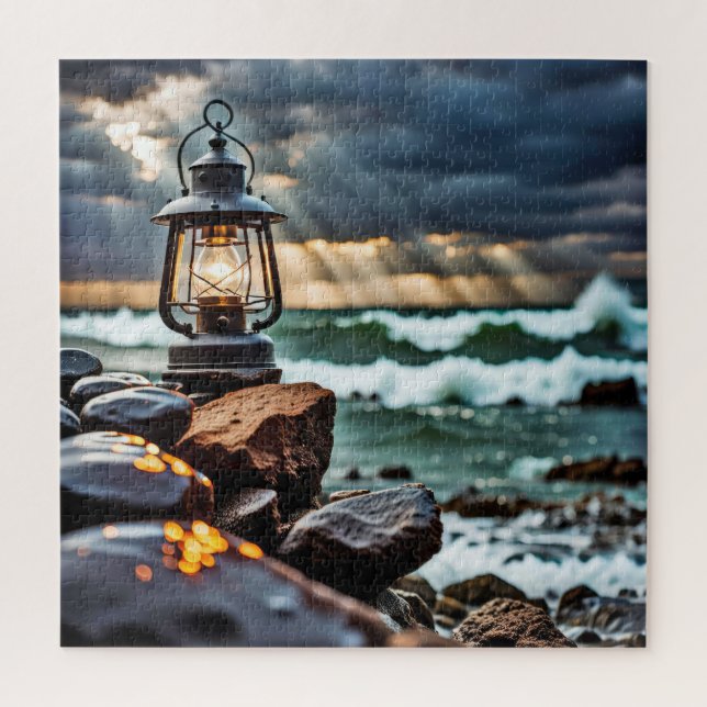 Old Lantern On Ocean Rocks Jigsaw Puzzle (Vertical)