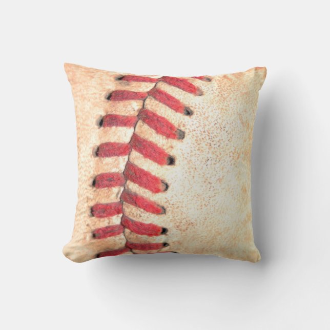 Old Leather Baseball Red Stitching Up Close Cushion (Front)