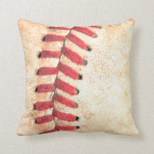Old Leather Baseball Red Stitching Up Close Cushion