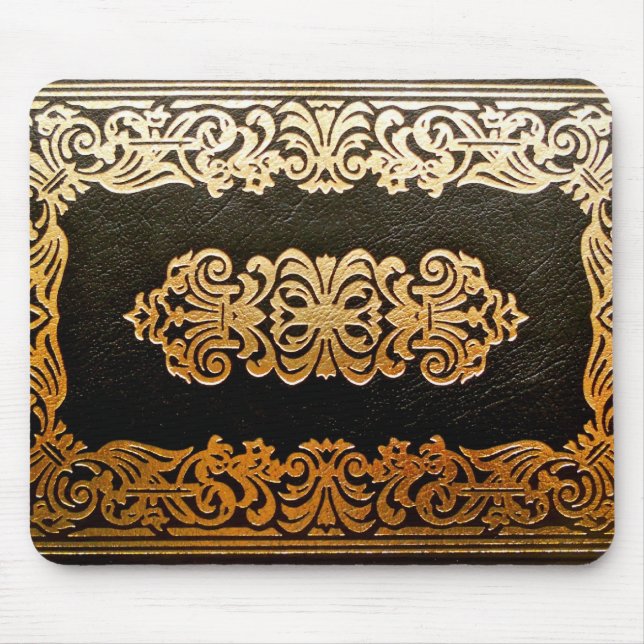 Old Leather Book Cover Black and Gold Mouse Mat (Front)
