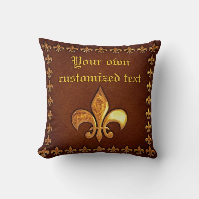 Old Leather Cover with golden Fleur-de-Lys - Cushion (Front)