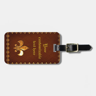 Old Leather Cover with golden Fleur-de-Lys - Luggage Tag