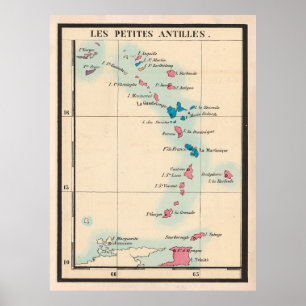 Old Lesser Antilles Map (1844) Vintage Caribbean Poster
