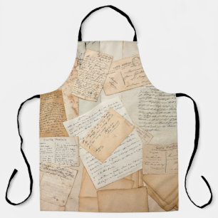 Old letters, handwritings, vintage postcards, e apron