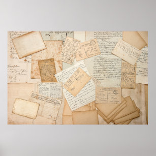 Old letters,  handwritings,  vintage postcards,  e poster
