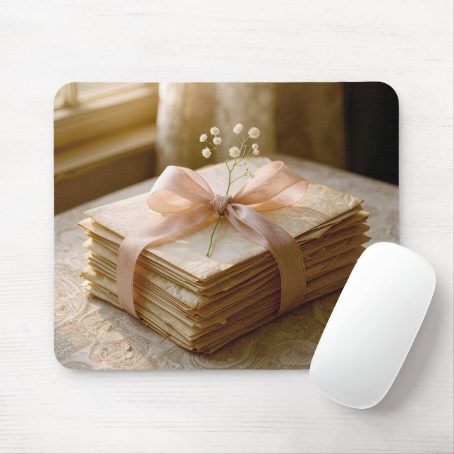 Old Letters Tied With Pink Ribbon Mouse Mat (With Mouse)