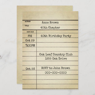 Old Library Card 40th Birthday Party