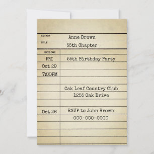 Old Library Card 55th Birthday Party