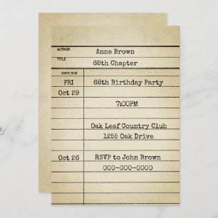 Old Library Card 68th Birthday Party