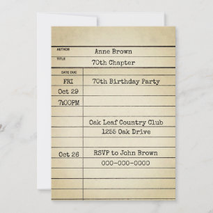 Old Library Card 70th Birthday Party