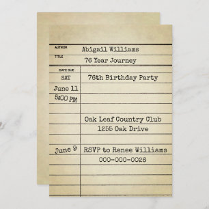 Old Library Card 76th Birthday Party