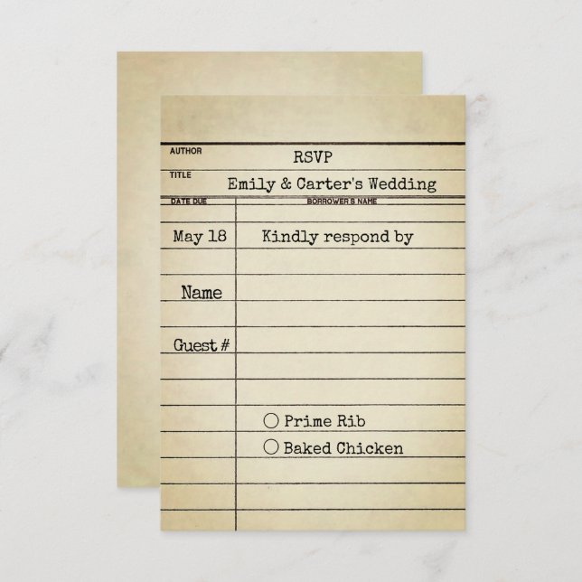 Old Library Card Wedding RSVP (Front/Back)