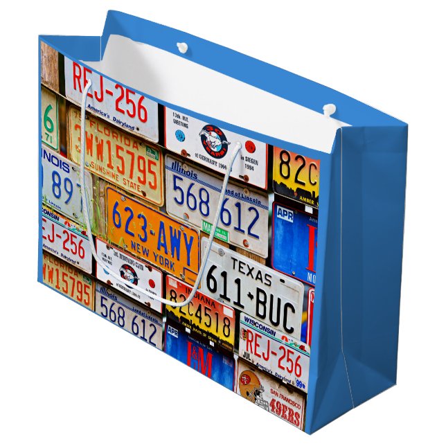 Old License Plates Large Gift Bag (Front Angled)