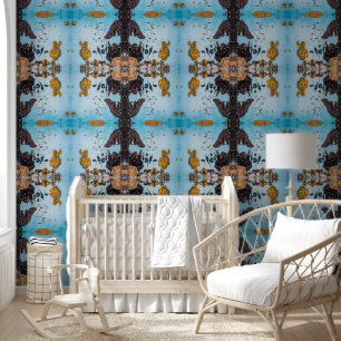 Old light blue and brown wall large