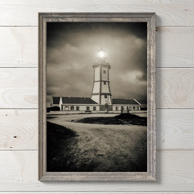 Old lighthouse on a storm night photo print (Old lighthouse on a storm night. photo print )