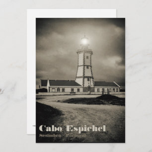 Old lighthouse on a storm night thank you card