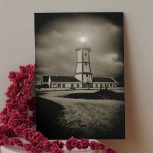 Old lighthouse on a storm night thank you card