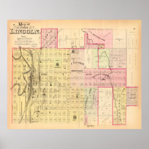 Old Lincoln NE Map (1885) Vintage Nebraska Capital Poster