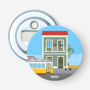 Old Lisbon house with cats and yellow tram Bottle Opener