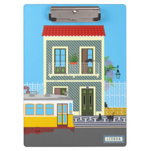 Old Lisbon house with cats  and yellow tram Clipboard