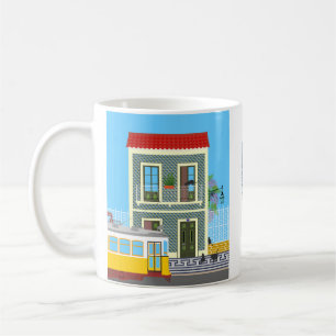 Old Lisbon house with cats  and yellow tram Coffee Mug