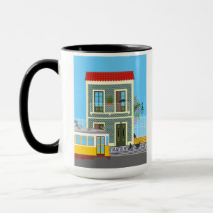 Old Lisbon house with cats  and yellow tram Mug