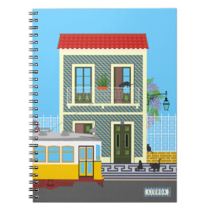 Old Lisbon house with cats and yellow tram Notebook