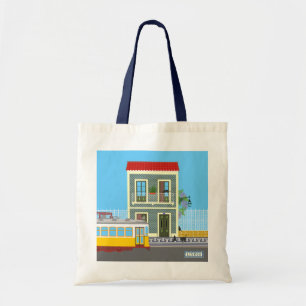 Old Lisbon house with cats and yellow tram Tote Bag