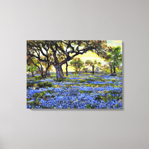 Old Live Oak Tree and Bluebells - Onderdonk Canvas Print