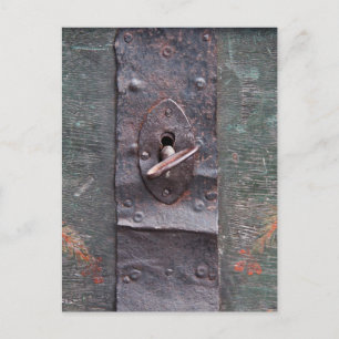 Old lock with key postcard