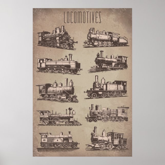 Old Locomotives | Rail | Train | Vintage Paper Poster (Front)
