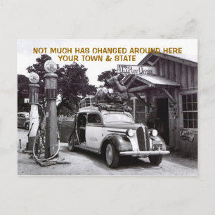 OLD LOG FILLING STATION & CAR ~NOSTALGIC Postcard! Postcard